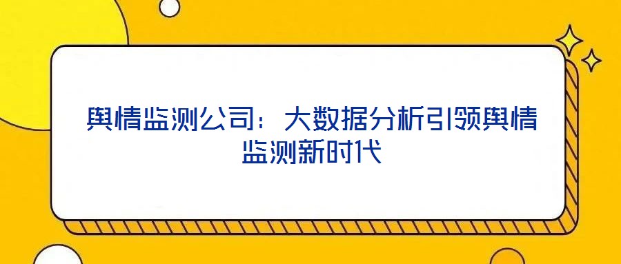 輿情監(jiān)測公司:大數據分析引領輿情監(jiān)測新時代
