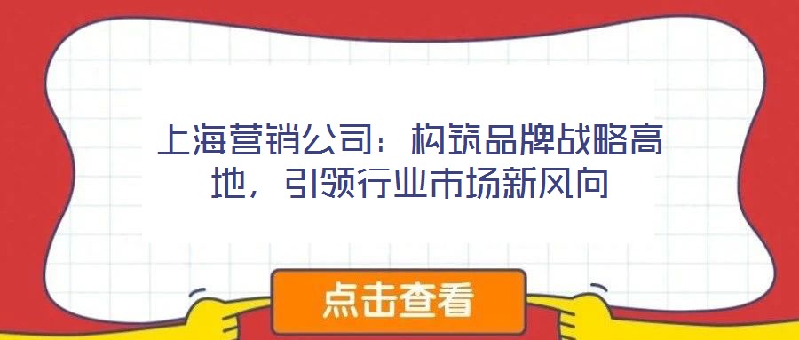 上海營銷公司:構筑品牌戰略高地,引領行業市場新風向