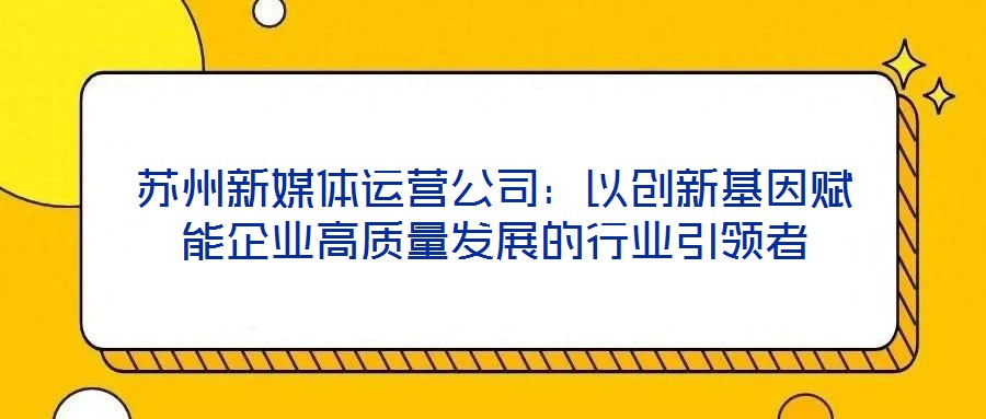 蘇州新媒體運營公司:以創新基因賦能企業高質量發展的行業引領者