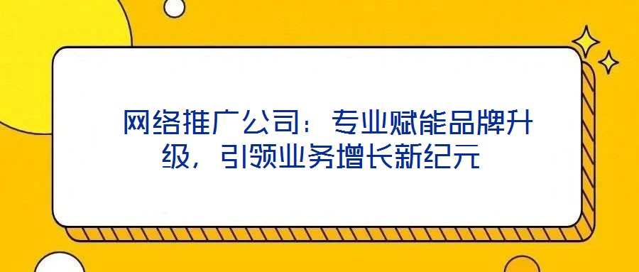 網絡推廣公司:專業賦能品牌升級,引領業務增長新紀元